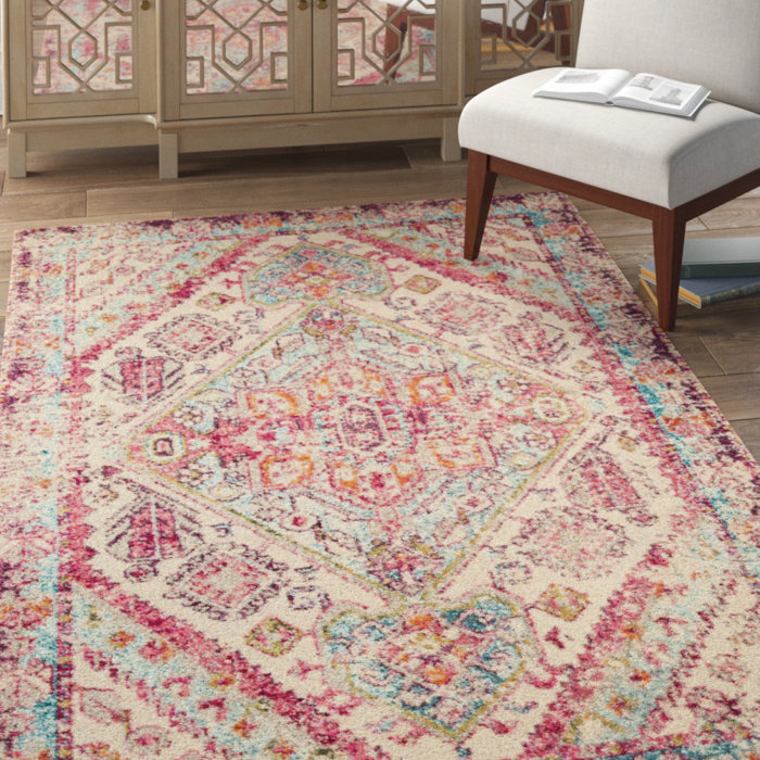 Bungalow Rose Lorenz Performance Aqua/Pink Rug & Reviews Wayfair